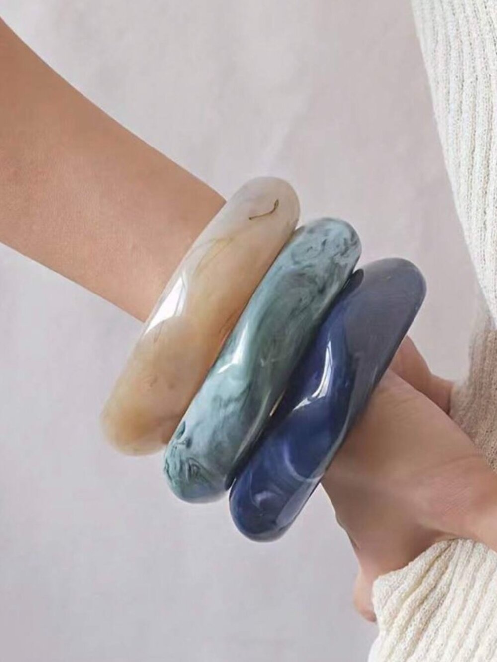 NWT Deadstock Vintage Marbled Acrylic Bangle Set – Chunky Acrylic Bracelets Stac - Picture 3 of 5